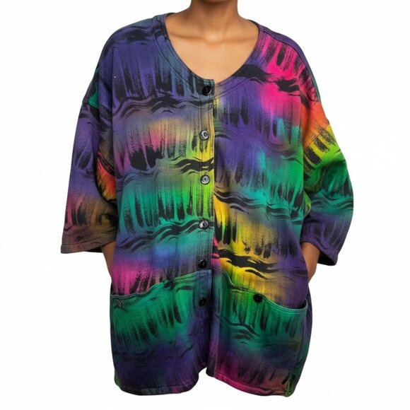 Vintage Wearable Art to wear Multicolor Abstract Button-Blazer Jacket  OS - Picture 2 of 13